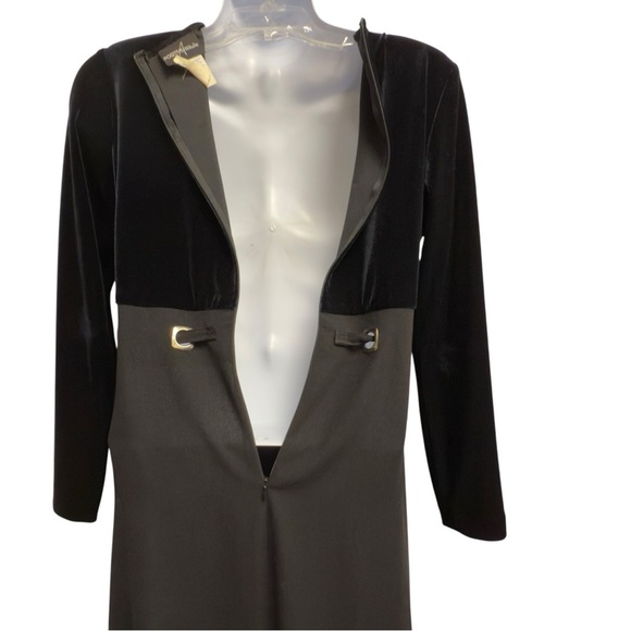 Vintage Velvet Floral Belted Whimsigoth Black Witchy Long Sleeve Crew Neck Dress - Picture 15 of 16